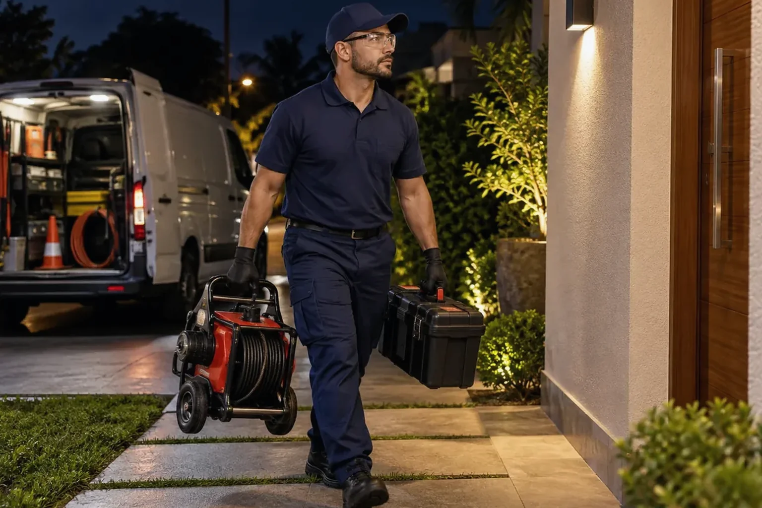 Técnico atendendo uma emergência de desentupimento em Erechim.